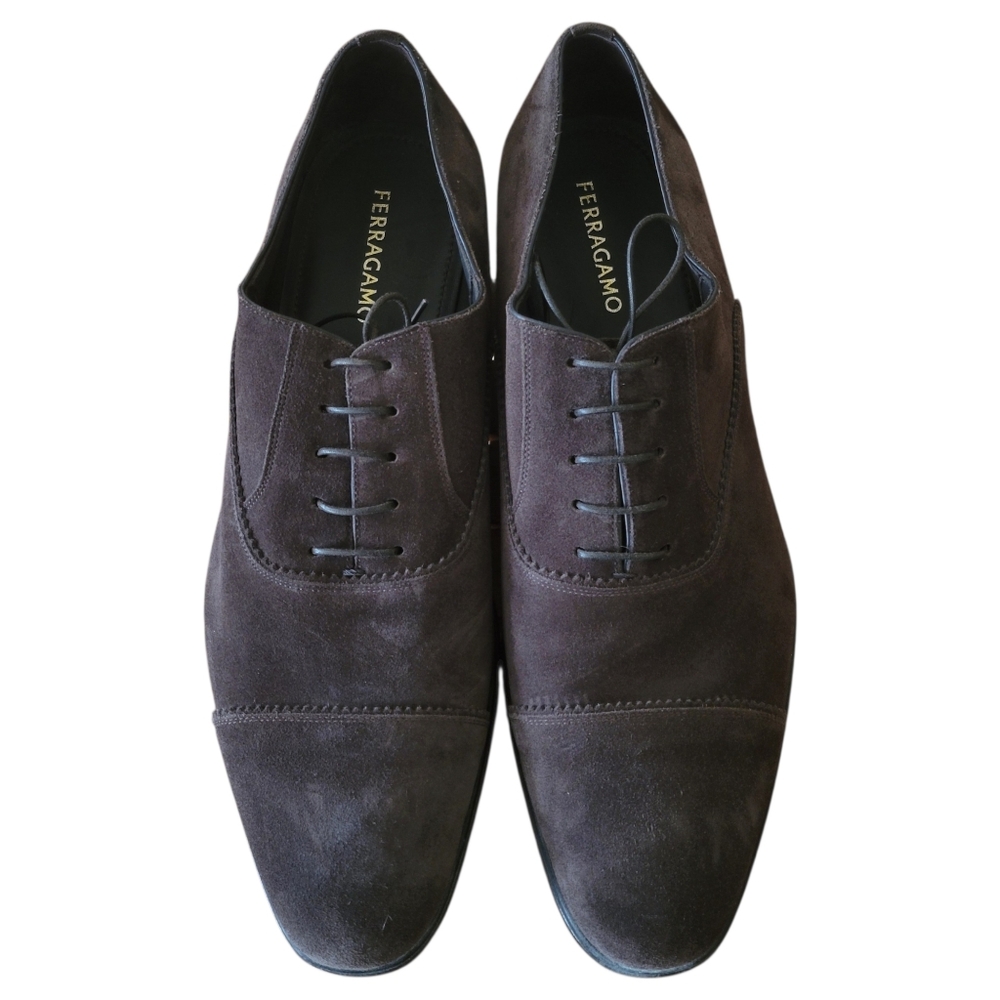 Ferragamo Boston Chocolate Brown Suede Cap-Toe Oxford Size 13E‎